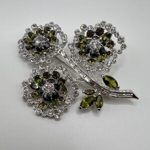 Collectible Vintage Nolan Miller Silver and Green Floral Brooch